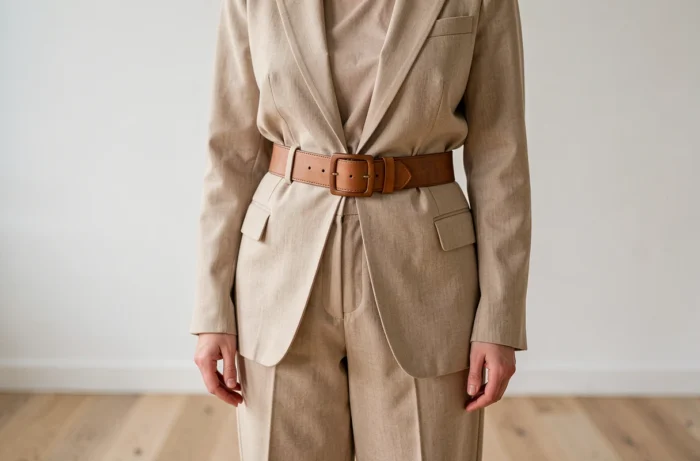 Femme portant une ceinture large structurante pour redéfinir et affiner sa silhouette